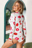 As Show Fashion Sexy Patchwork Print Button Long Sleeve V Neck 