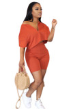 Orange Fashion adult Ma'am Street Patchwork Solid Two Piece Suits pencil Short Sleeve Two Pieces