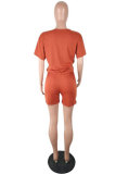 Orange Fashion adult Lightly cooked Patchwork Solid Hole Two Piece Suits HOLLOWED OUT Straight Half Sleeve Two Pieces