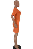 Preto moda casual adulto senhora branco preto laranja céu azul manga curta manga curta o pescoço saia passo na altura do joelho vestidos sólidos