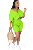 Verde fluorescente moda adulto señora calle Patchwork sólido trajes de dos piezas lápiz manga corta dos piezas