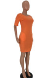 Orange Fashion Casual adult Ma'am White Black Orange Sky Blue Cap Sleeve Short Sleeves O neck Step Skirt Knee-Length Solid Dresses