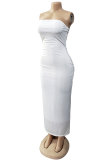 Mode bleue Sexy blanc bleu Orange café sur l'épaule sans manches poitrine enveloppée jupe étape longueur cheville imprimé Patchwork robes solides