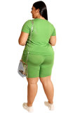 Fruit green Fashion Casual adult O Neck Patchwork Solid Two Piece Suits Stitching Plus Size