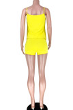 Yellow Fashion Sexy adult Ma'am Patchwork Solid Two Piece Suits pencil Sleeveless Two Pieces