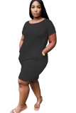 Черная мода, повседневная юбка для взрослых, мэм, белая, черная, оранжевая, небесно-голубая, с короткими рукавами и круглым вырезом, ступенчатая юбка до колена, однотонные платья