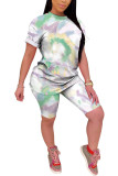 purple Fashion Casual adult Ma'am Patchwork Print Tie Dye Gradient Two Piece Suits pencil Short Sleeve Two Pieces