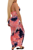 Розовая модная сексуальная взрослая белая розовая скользящая юбка без рукавов на тонких бретельках длиной до щиколотки с принтом в стиле пэчворк с завязками и красками