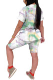Green Fashion Casual adult Ma'am Patchwork Print Tie Dye Gradient Two Piece Suits pencil Short Sleeve Two Pieces