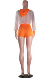 オレンジファッション大人のストリートレターパッチワークプリント立体透視ツーピーススーツストレート長袖二枚
