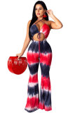 violet Fashion Sexy Print Patchwork bandage Tie-dyed Hollow Sleeveless Hanging neck Jumpsuits