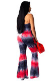Red and yellow Fashion Sexy Print Patchwork bandage Tie-dyed Hollow Sleeveless Hanging neck Jumpsuits