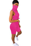 Pink knit Fashion Sexy adult Ma'am Patchwork Solid Two Piece Suits Straight Sleeveless Two Pieces
