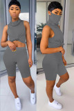 Light Gray knit Fashion Sexy adult Ma'am Patchwork Solid Two Piece Suits Straight Sleeveless Two Pieces