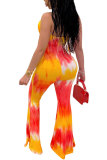 violet Fashion Sexy Print Patchwork bandage Tie-dyed Hollow Sleeveless Hanging neck Jumpsuits