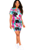 cartoon Fashion Sexy adult Ma'am Patchwork Print Character Two Piece Suits Lips Print Straight Short Sleeve Two Pieces