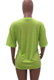 フルーツグリーン ホワイト ブラック フルーツグリーン Oネック 半袖 レターパッチワーク プリント トップス