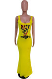 Yellow Fashion adult England White Red Pink Yellow Tank Sleeveless Slip Mermaid Floor-Length Print Patchwork Character Dresses