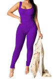 purple Fashion Casual Patchwork Solid Draped Sleeveless Slip Jumpsuits