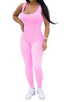 ピンク ファッション カジュアル パッチワーク ソリッド ドレープ ノースリーブ スリップ ジャンプスーツ