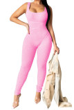 Pink Fashion Casual Patchwork Solid Draped Sleeveless Slip Jumpsuits