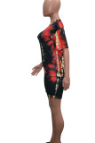 Orange Fashion Sexy adult Patchwork Print Two Piece Suits Straight Short Sleeve Two Pieces