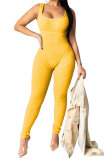 Yellow Fashion Casual Patchwork Solid Draped Sleeveless Slip Jumpsuits