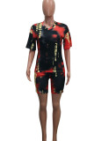Orange Fashion Sexy adult Patchwork Print Two Piece Suits Straight Short Sleeve Two Pieces