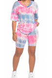 Pink Fashion Sexy adult Patchwork Print Two Piece Suits Straight Short Sleeve Two Pieces