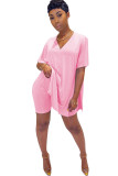 Roze Mode Toevallig Effen Tweedelig Pakken Potlood Tweedelige Tweedelige Mouwen