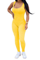 Gelbe, modische, lässige, einfarbige, drapierte, ärmellose Slip-Jumpsuits mit Patchwork-Motiv