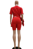 Red Fashion Casual Solid tweedelig kostuum Potlood Short Sleeve Two Pieces