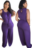 Combinaisons violettes décontractées à la mode, couleur unie, sans manches, col rond