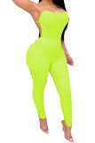 Fluorescerende groene mode-casual effen gedrapeerde mouwloze slip-jumpsuits
