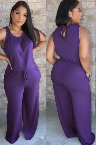 purple Fashion Casual Solid Sleeveless O Neck Jumpsuits