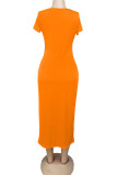 Черная мода повседневное белое красное черное оранжево-желтое голубое платье-карандаш с короткими рукавами и круглым вырезом однотонные платья до середины икры