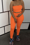 オレンジ ファッション カジュアル ソリッド ツーピース スーツ ペンシル ノースリーブ ツーピース