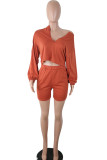 Orange Fashion Street Solid Two Piece Suits pencil Long Sleeve Two Pieces