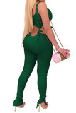 Green Fashion Sexy adult Patchwork Solid backless bow-knot Two Piece Suits pencil Sleeveless Two Pieces