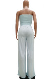 White Fashion Casual Solid Draped Sleeveless Wrapped Jumpsuits