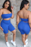 Lake Blue Fashion Casual Solid Two Piece Suits pencil Sleeveless Two Pieces