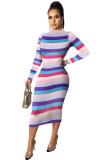 Multi-color Lightly cooked Fashion adult Cap Sleeve Long Sleeves half high collar Step Skirt Mid-Calf