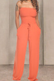 Pink Fashion Casual Solid Draped Sleeveless Wrapped Jumpsuits