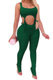 Grönt mode Sexigt lapptäcke för vuxna Solid rygglös rosettknut Tvådelad kostymer penna Ärmlös Tvådelad