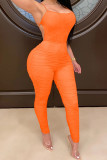 Apricot Fashion Casual Solid Draped Sleeveless Slip Jumpsuits