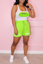 Fluorescent green Fashion Casual adult Letter Patchwork Print Two Piece Suits Straight Sleeveless Two Pieces