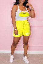Fluorescent Yellow Fashion Casual adult Letter Patchwork Print Two Piece Suits Straight Sleeveless Two Pieces