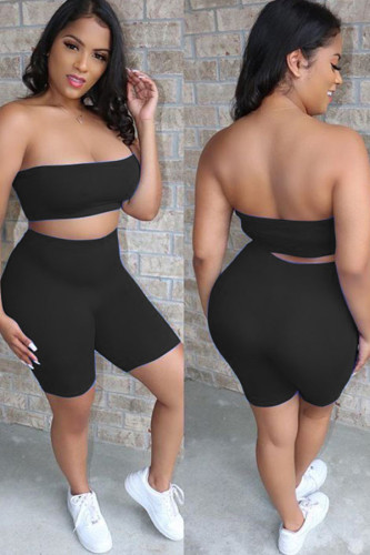 Black Fashion Casual Solid Two Piece Suits pencil Sleeveless Two Pieces