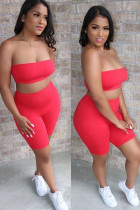 Red Fashion Casual Solid Two Piece Suits pencil Sleeveless Two Pieces