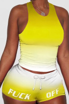 Yellow Fashion Active Letter Two Piece Suits pencil Sleeveless Two Pieces